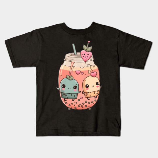 Valentine's day Bubble tea Couples boyfriend and girlfriend husband and wife lovers gift idea Kids T-Shirt by Mi Styles